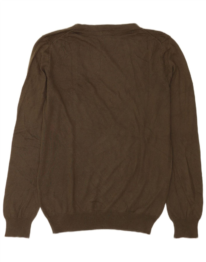 Sweter damski Massimo Dutti z dekoltem w kształcie litery V, UK 14, średni khaki, jedwab