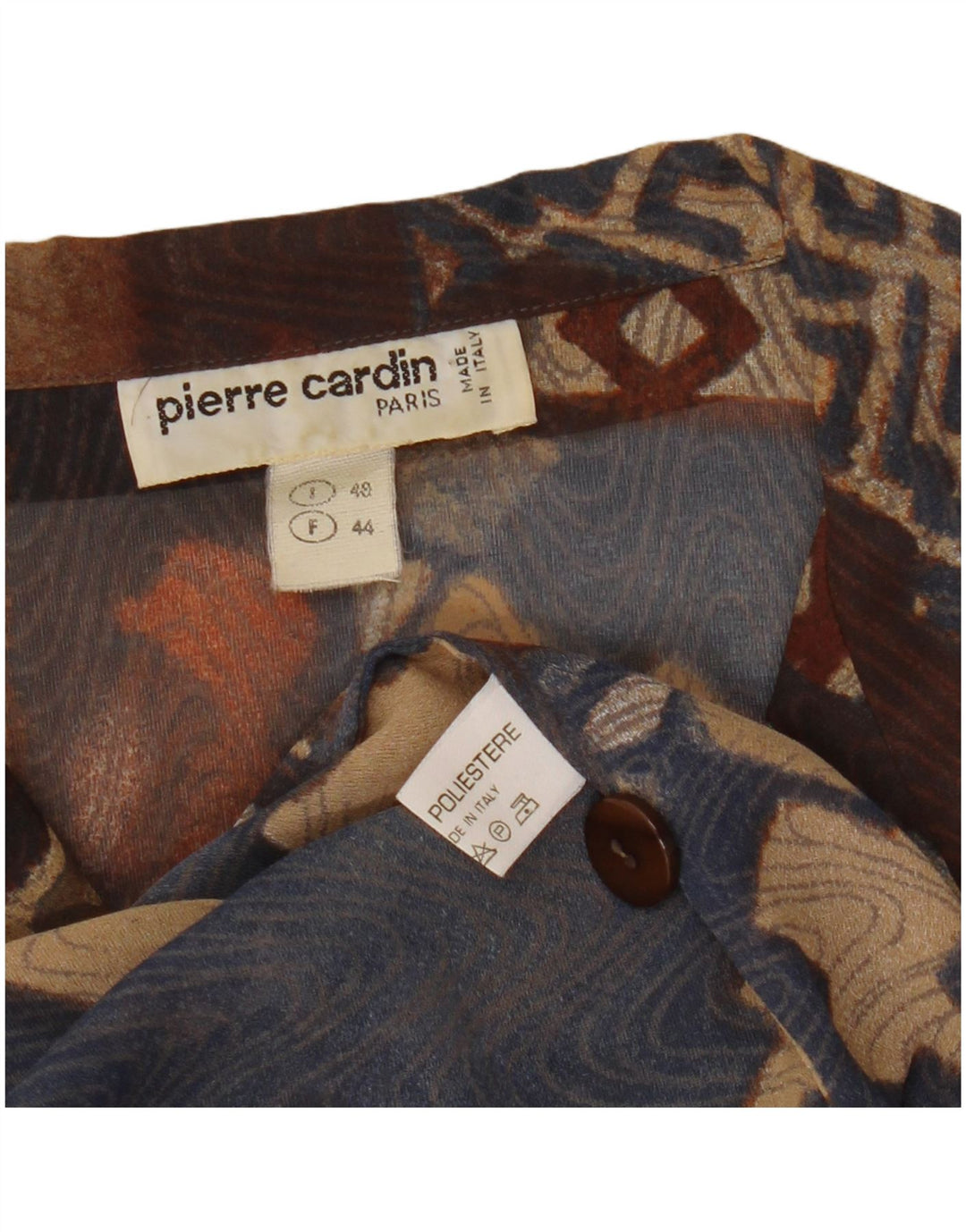 Damska bluzka koszulowa z krótkim rękawem PIERRE CARDIN IT 48 XL, brązowa, geometryczna