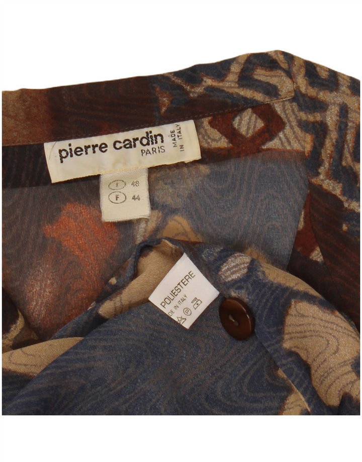 Damska bluzka koszulowa z krótkim rękawem PIERRE CARDIN IT 48 XL, brązowa, geometryczna