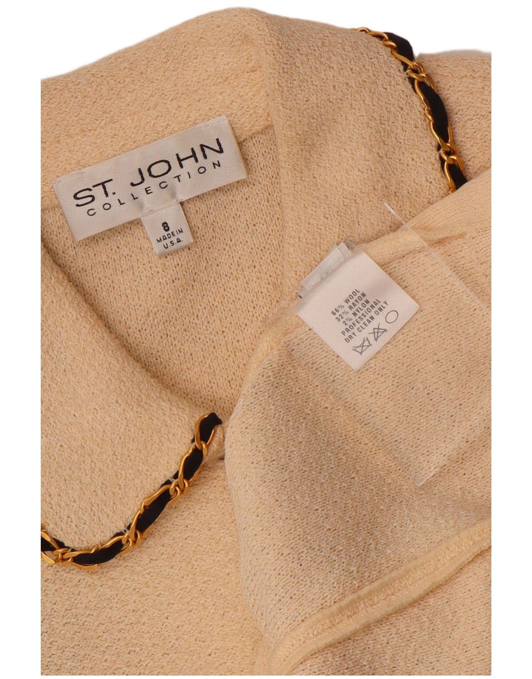 Damski sweter rozpinany z rękawem 3/4 w stylu VINTAGE US 8, średni, złamanej białej wełny