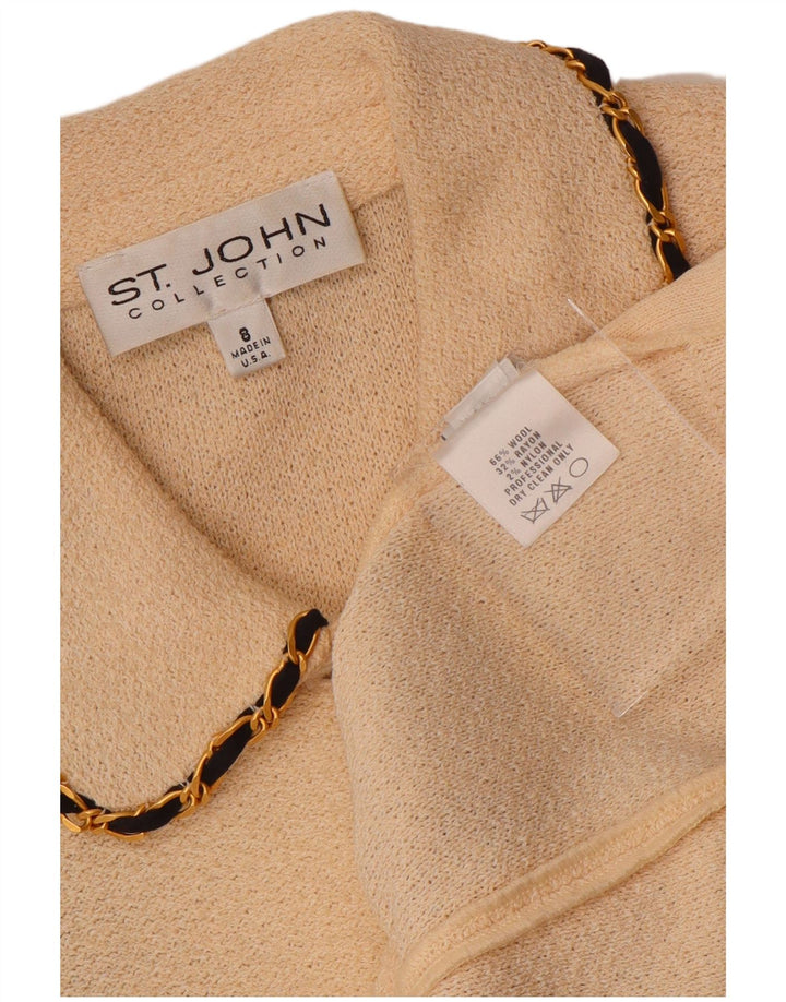 Damski sweter rozpinany z rękawem 3/4 w stylu VINTAGE US 8, średni, złamanej białej wełny