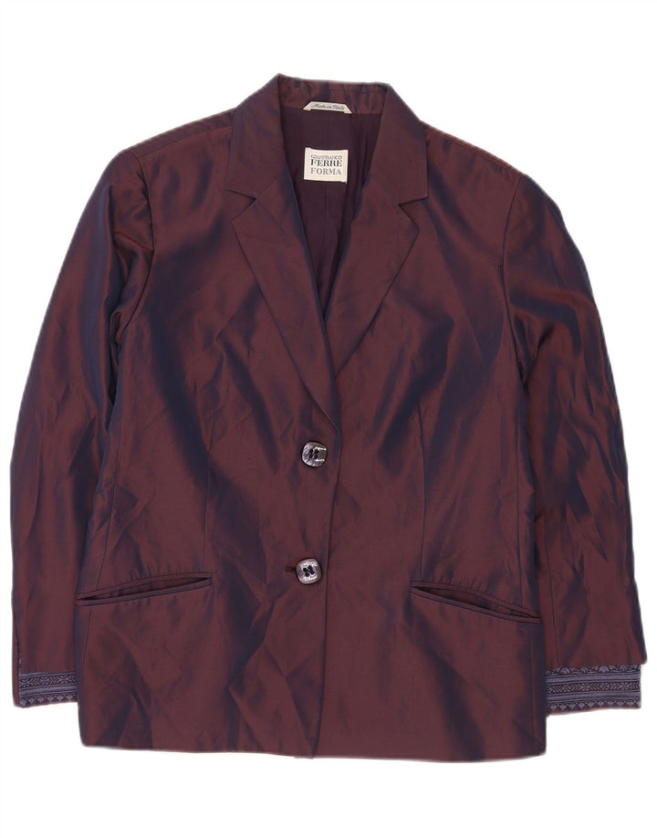 GIANFRANCO FERRE Damska marynarka zapinana na 2 guziki UK 16, duża, fioletowa w kwiaty