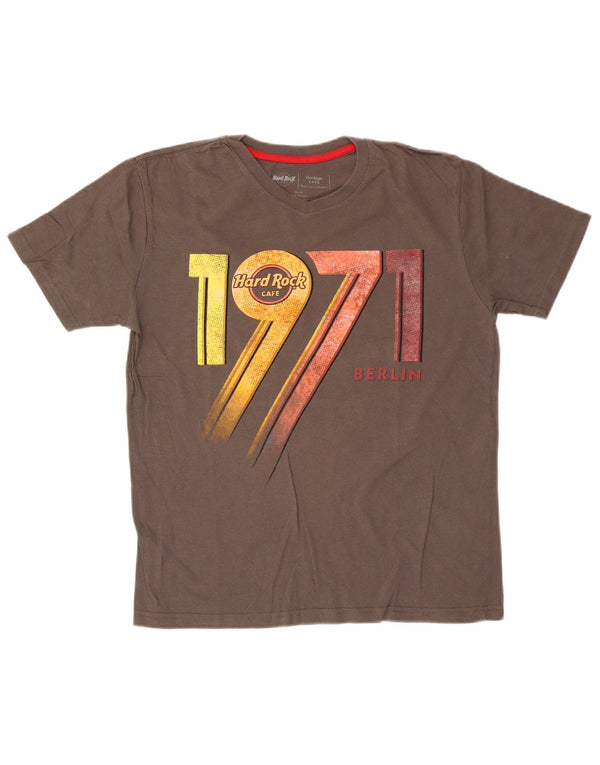 T-shirt męski Hard Rock Cafe Berlin z grafiką, mały, brązowy, bawełniany