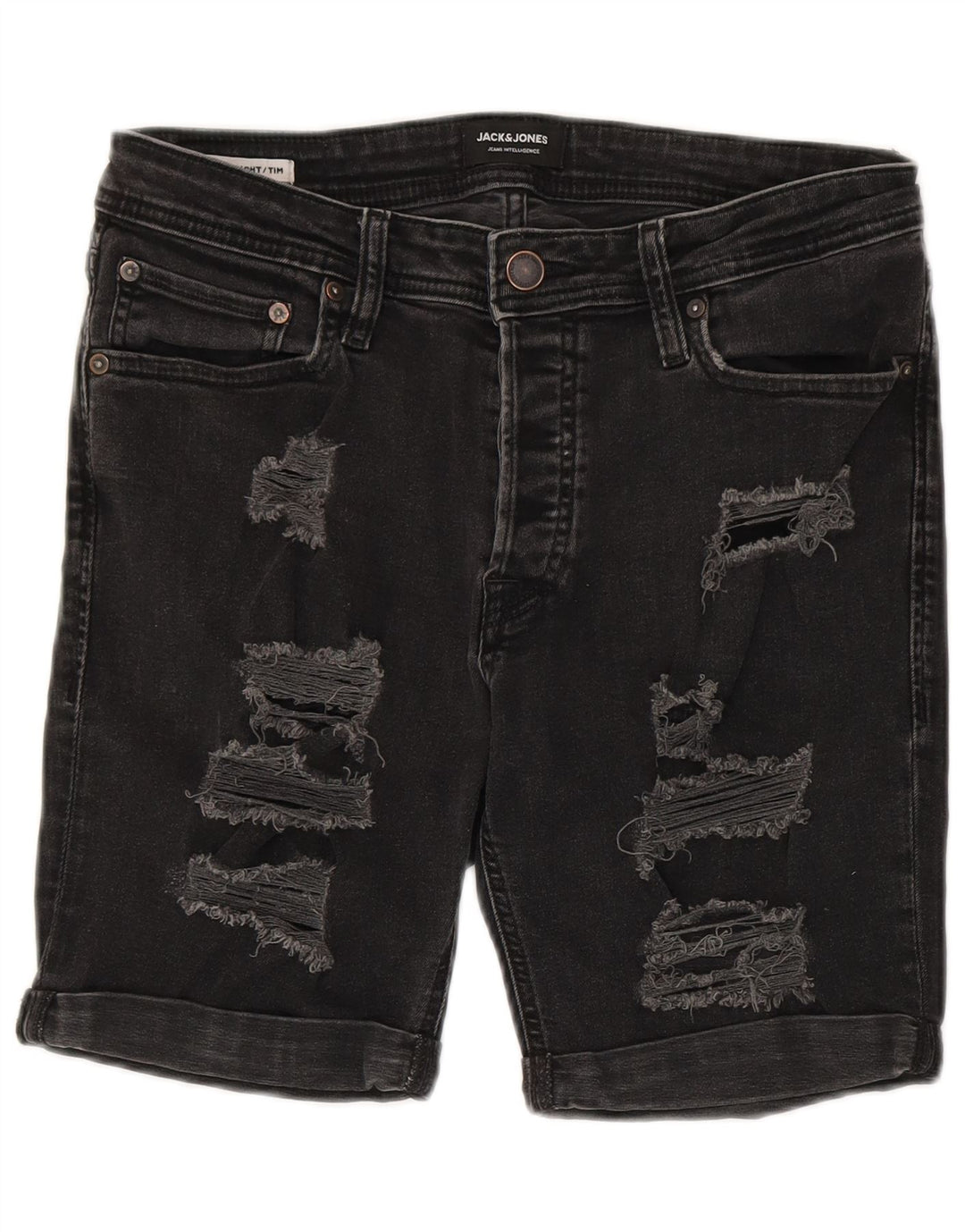 Męskie spodenki jeansowe Jack & Jones Tim Distressed Medium W30, czarne, bawełniane