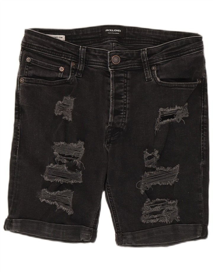Męskie spodenki jeansowe Jack & Jones Tim Distressed Medium W30, czarne, bawełniane