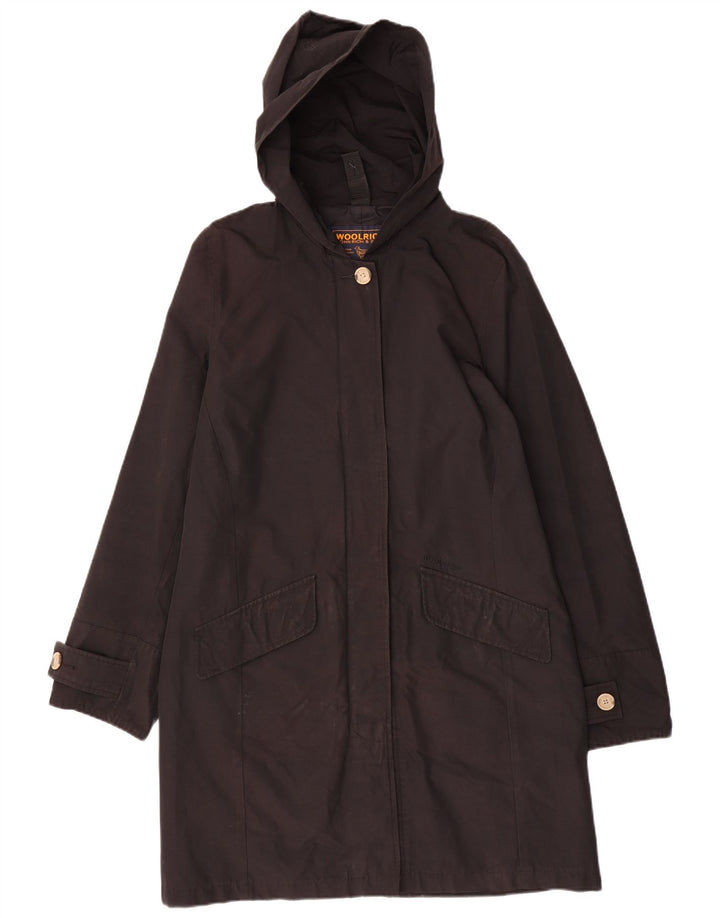 Damski płaszcz z kapturem Woolrich UK 16, duży, czarny, bawełniany