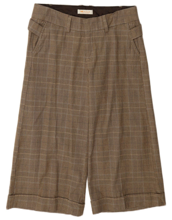 Damskie spodnie capri Lee z szerokimi nogawkami US 7/8 Medium W30 L20 Brązowa bawełniana krata