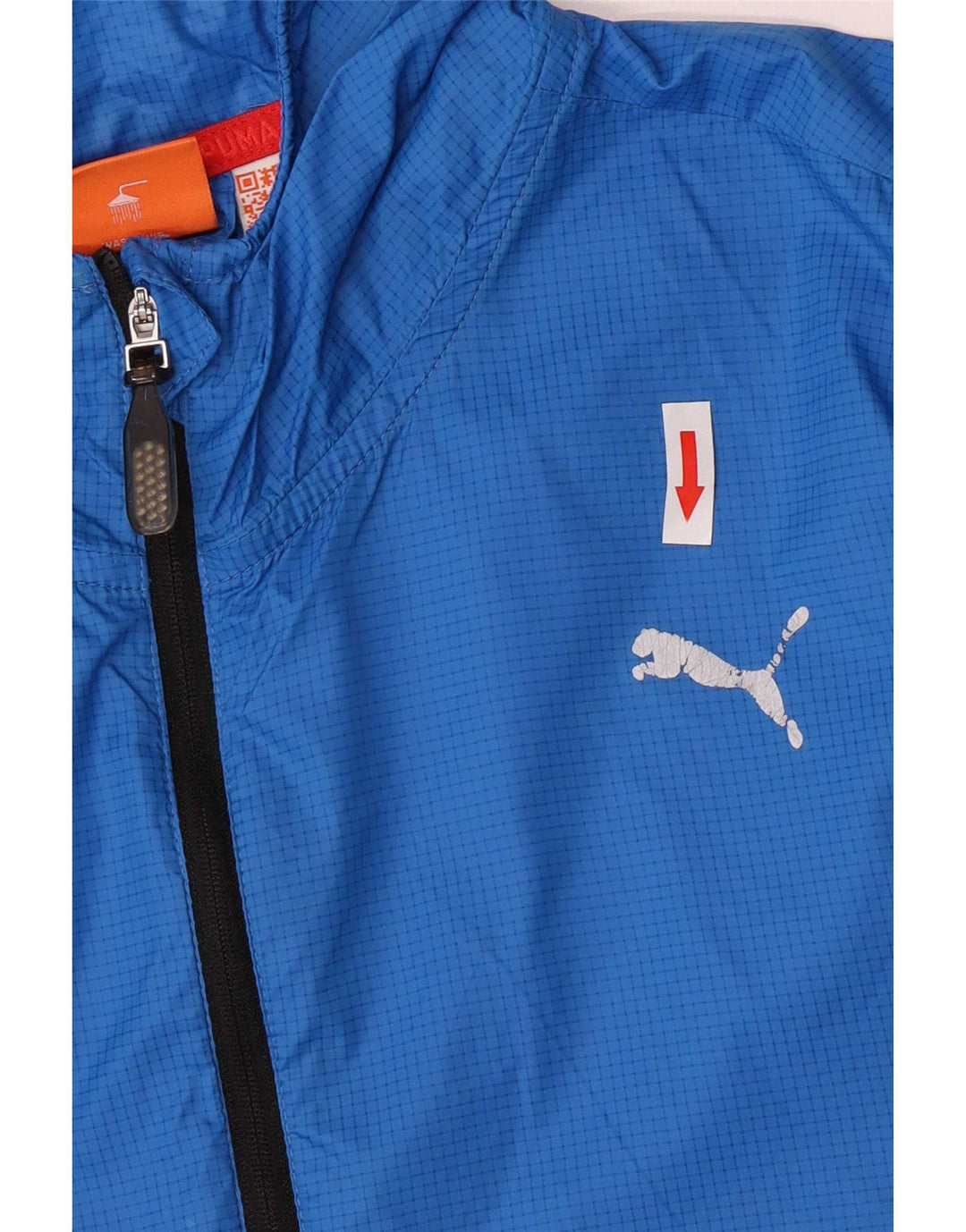 Męska kurtka przeciwdeszczowa Puma z kapturem UK 42 XL, nylon w niebieską kratkę