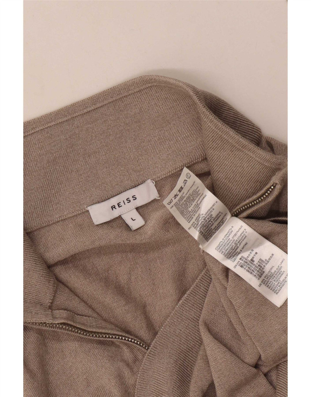 Męski sweter zapinany na zamek Reiss, duży, beżowy, akrylowy