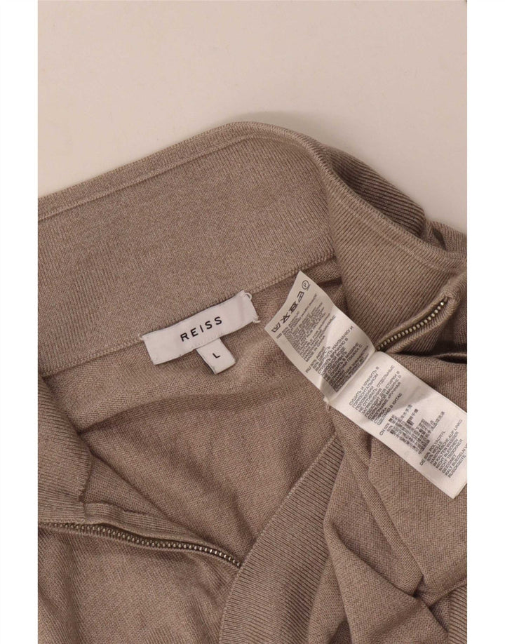 Męski sweter zapinany na zamek Reiss, duży, beżowy, akrylowy