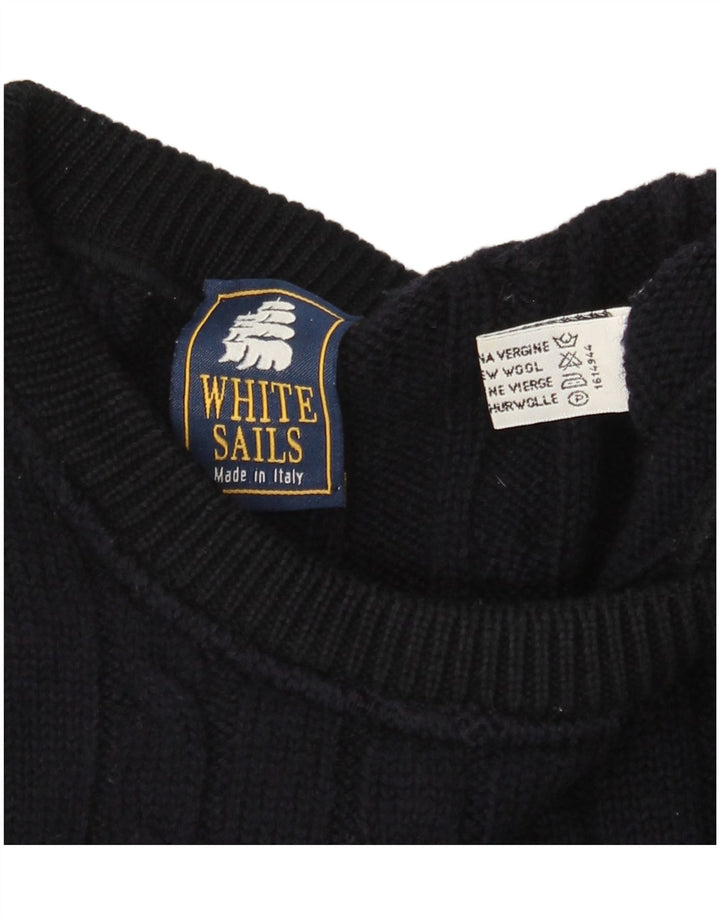 Męski sweter z wycięciem pod szyją White Sails, duży, granatowy, wełniany