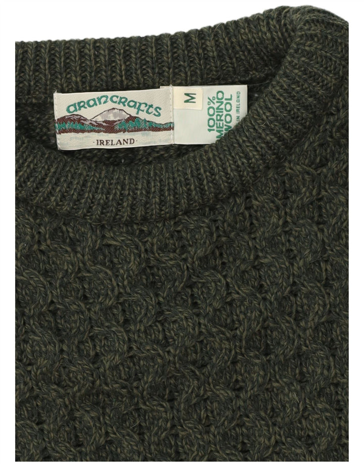 Aran Crafts Męski sweter z dekoltem w łódkę Średni zielony wełna merynosów