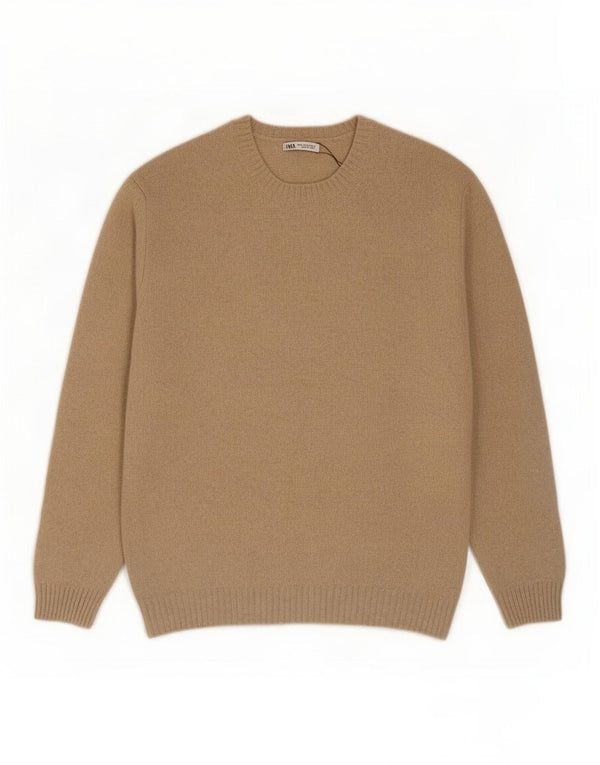 Męski sweter z okrągłym dekoltem Zara XL, beżowa wełna