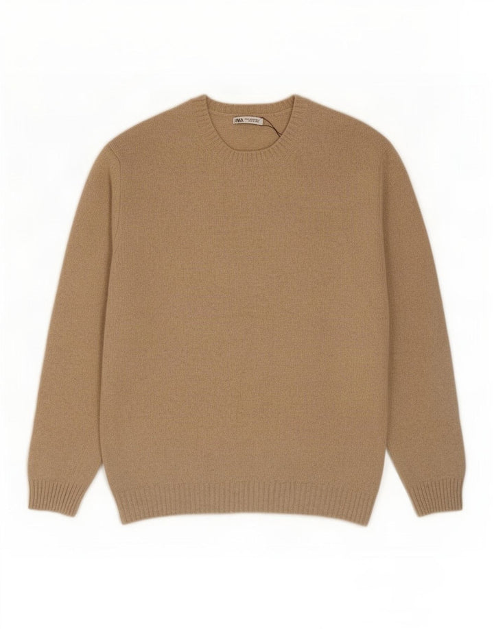 Męski sweter z okrągłym dekoltem Zara XL, beżowa wełna
