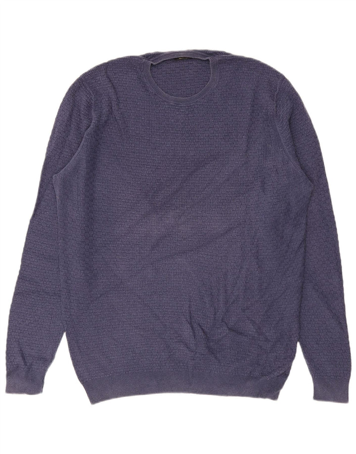 MASSIMO DUTTI Męski sweter z okrągłym dekoltem XL, niebieski, bawełniany
