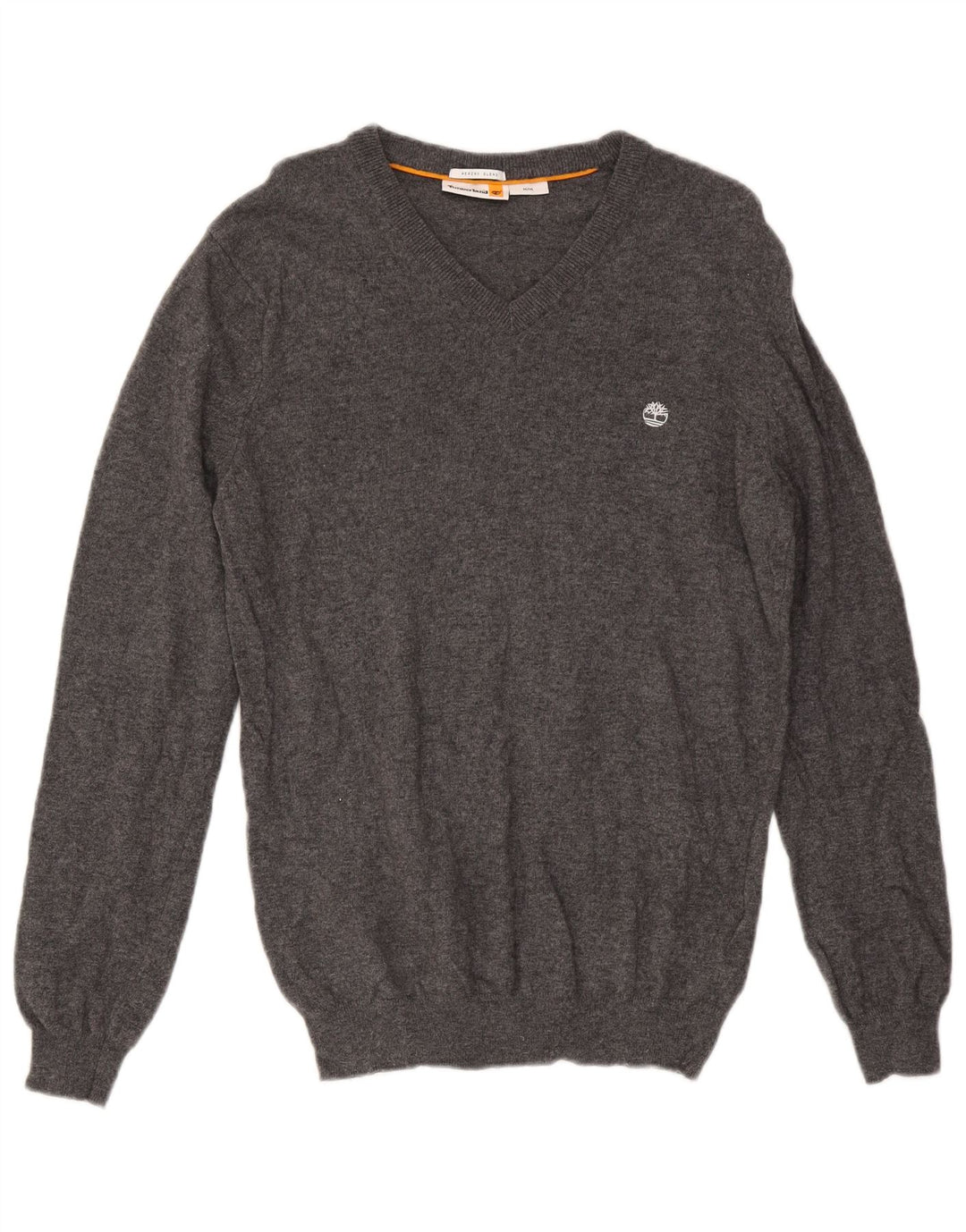 Męski sweter Timberland z dekoltem w szpic, średniej szarej wełny