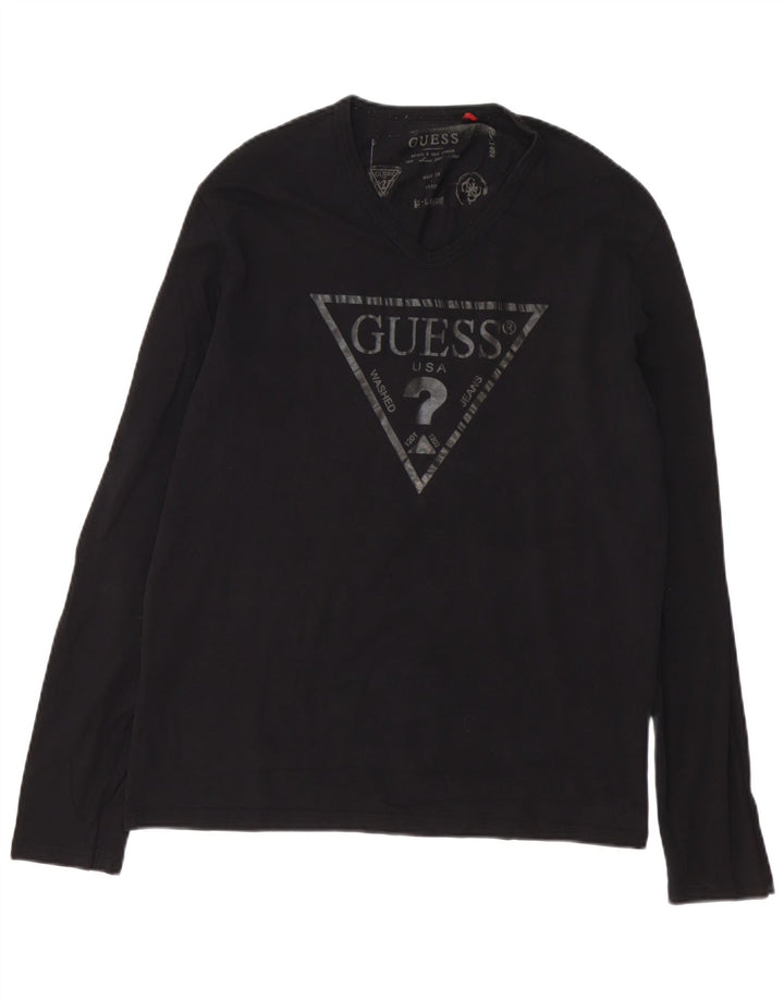 Męski graficzny top Guess z długim rękawem XL, czarny, bawełniany