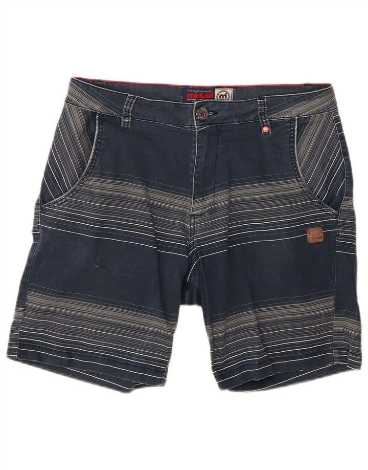 MISTRAL Mens Chino Shorts IT 48 Medium W34 Navy Blue Striped Cotton