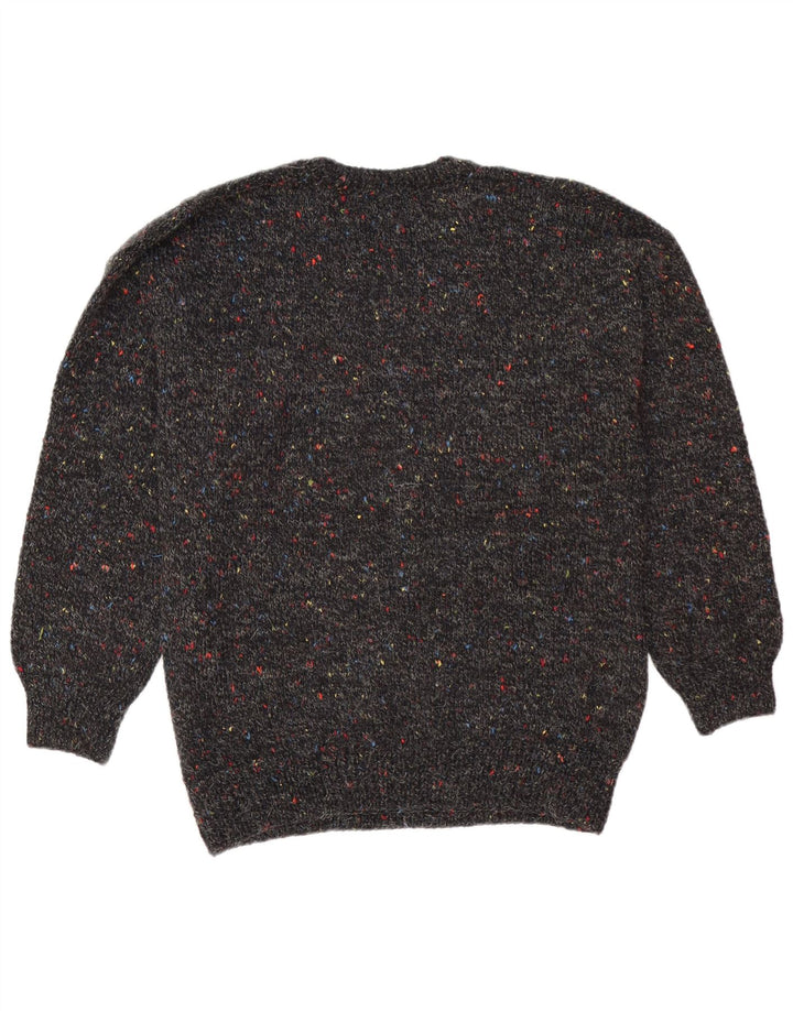 Vintage męski sweter z wycięciem pod szyją, duży, czarny nakrapiany
