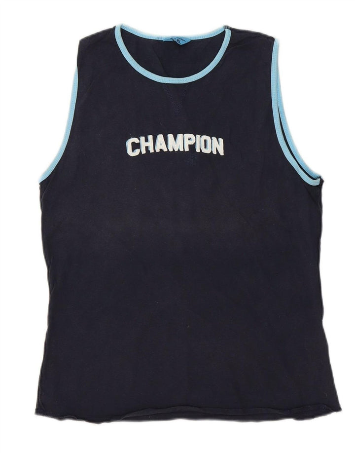 CHAMPION Boys Graphic Vest Top 13-14 Years XL Navy Blue