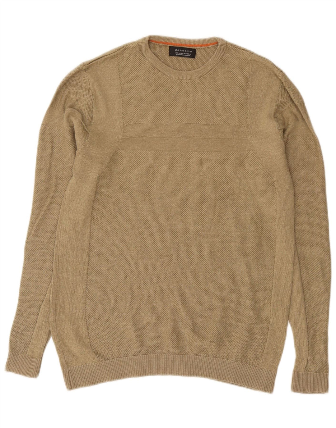 Męski sweter z okrągłym dekoltem Zara, średni khaki, akryl