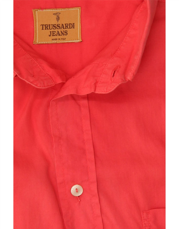 TRUSSARDI JEANS Mens Short Sleeve Shirt Large Red Cotton Vintage Trussardi Jeans and Second-Hand Trussardi Jeans from Messina Hembry 