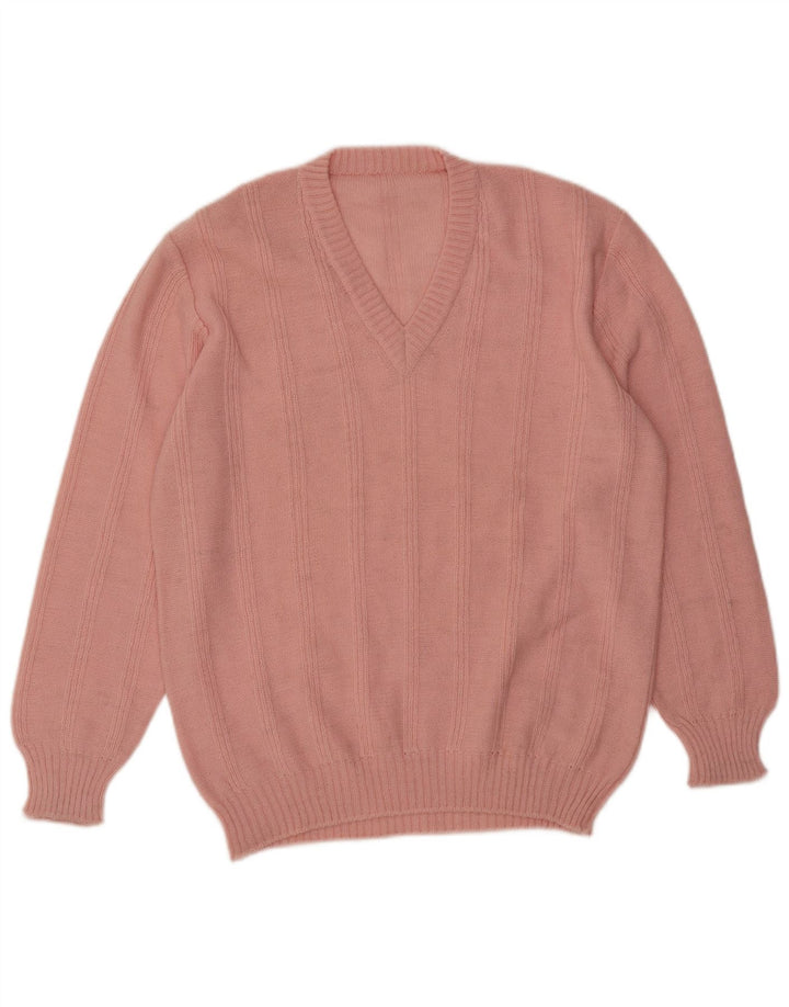 Sweter damski VINTAGE z dekoltem w kształcie litery V, UK 18 XL, różowy