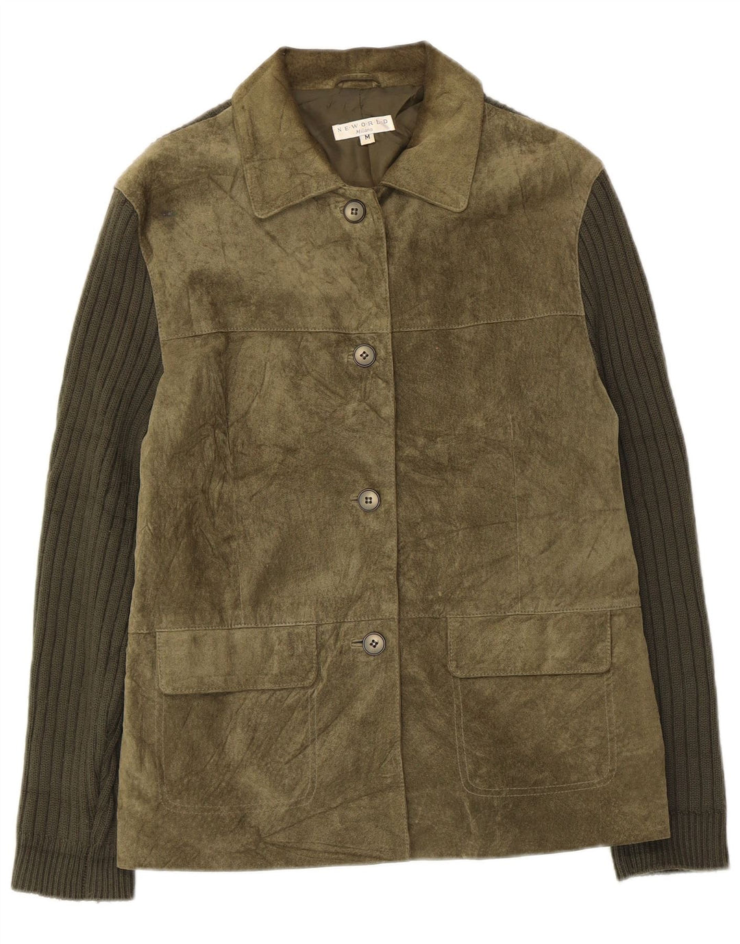 Vintage damska kurtka zamszowa z dzianiny UK 14, średnia zielona skóra