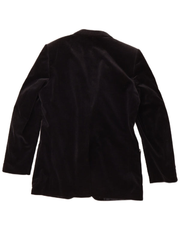 Vintage męska aksamitna marynarka UK 36, mała, granatowa, bawełniana w pepitkę