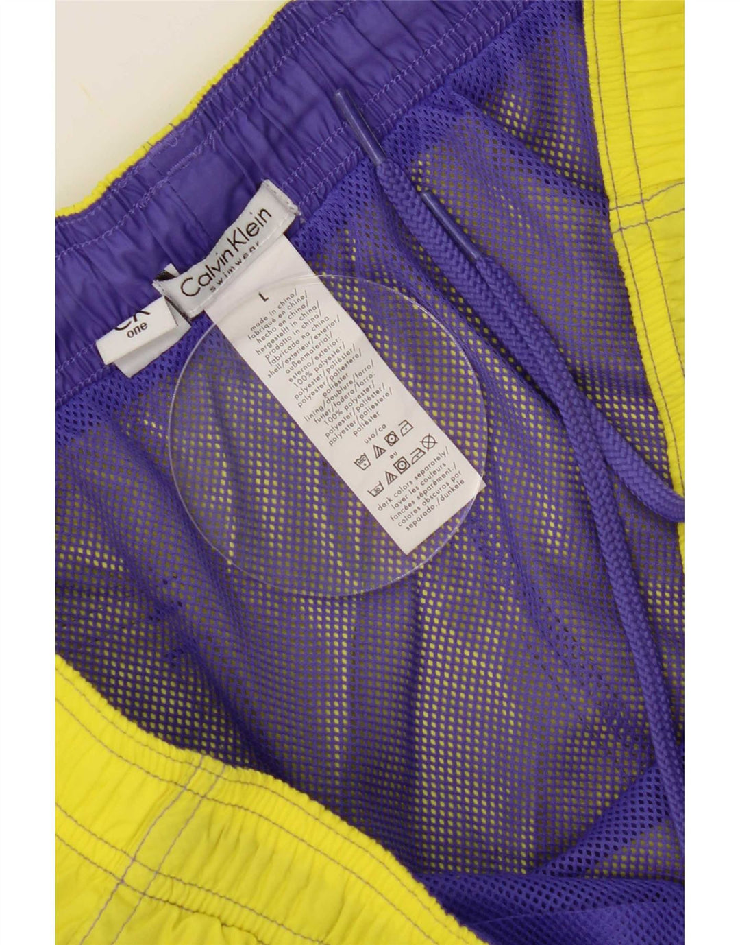 Męskie spodenki kąpielowe Calvin Klein z grafiką, duże, żółte, poliestrowe