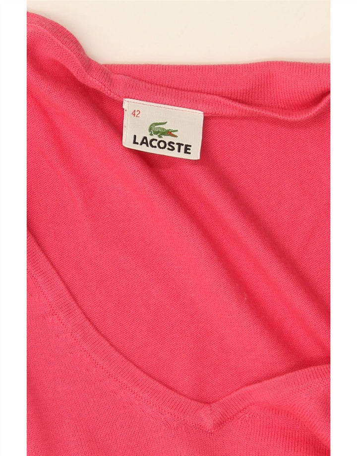 Lacoste Damski sweter z dekoltem w kształcie litery V, rozmiar 42, duży, różowy, bawełniany