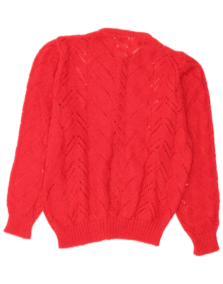 Vintage damski, przezroczysty, oversize'owy sweter rozpinany UK 14, średni czerwony