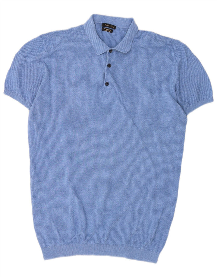 Męski sweter polo Massimo Dutti z krótkim rękawem, duży, niebieski