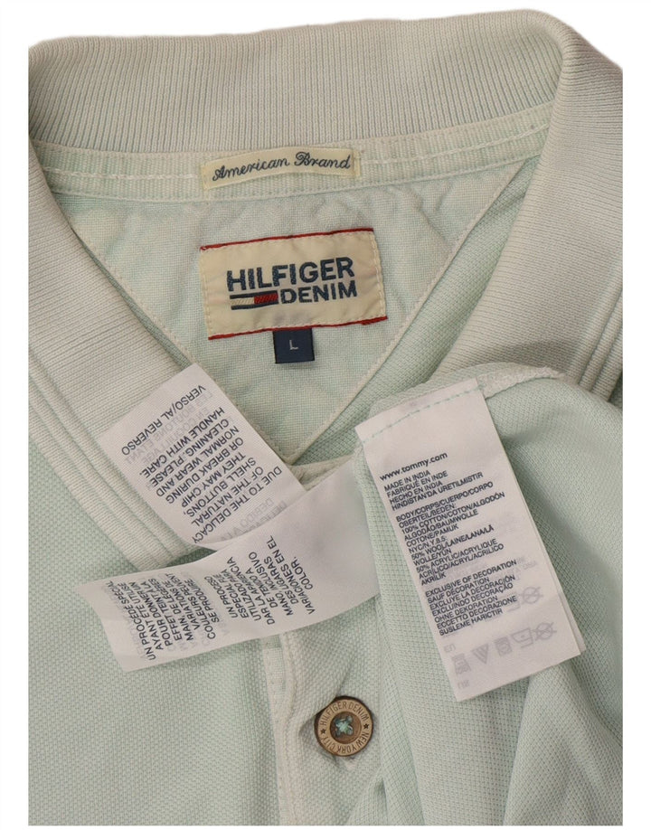 Męska koszulka polo z grafiką TOMMY HILFIGER, duża, niebieska, bawełniana