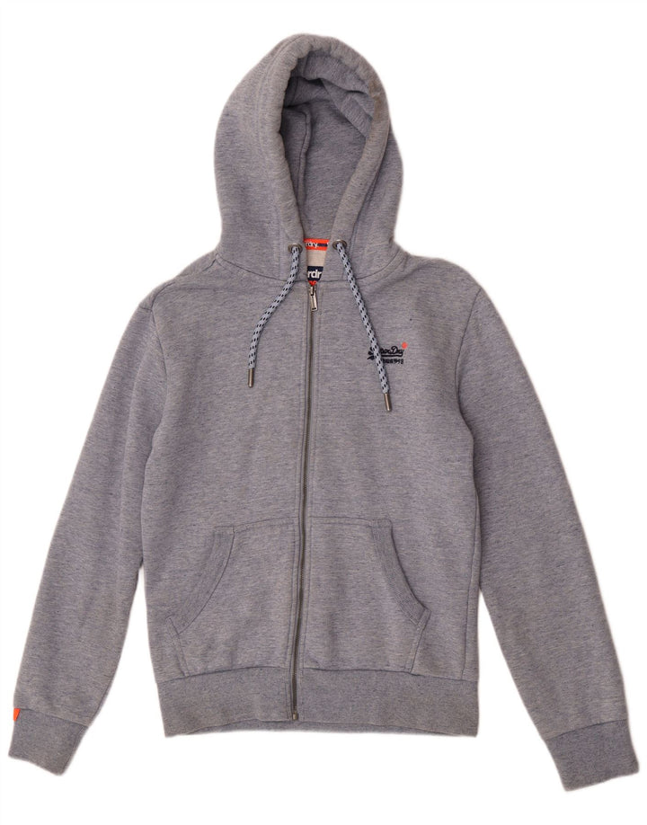 Męski sweter z kapturem i zamkiem Superdry, mały, szary, bawełniany