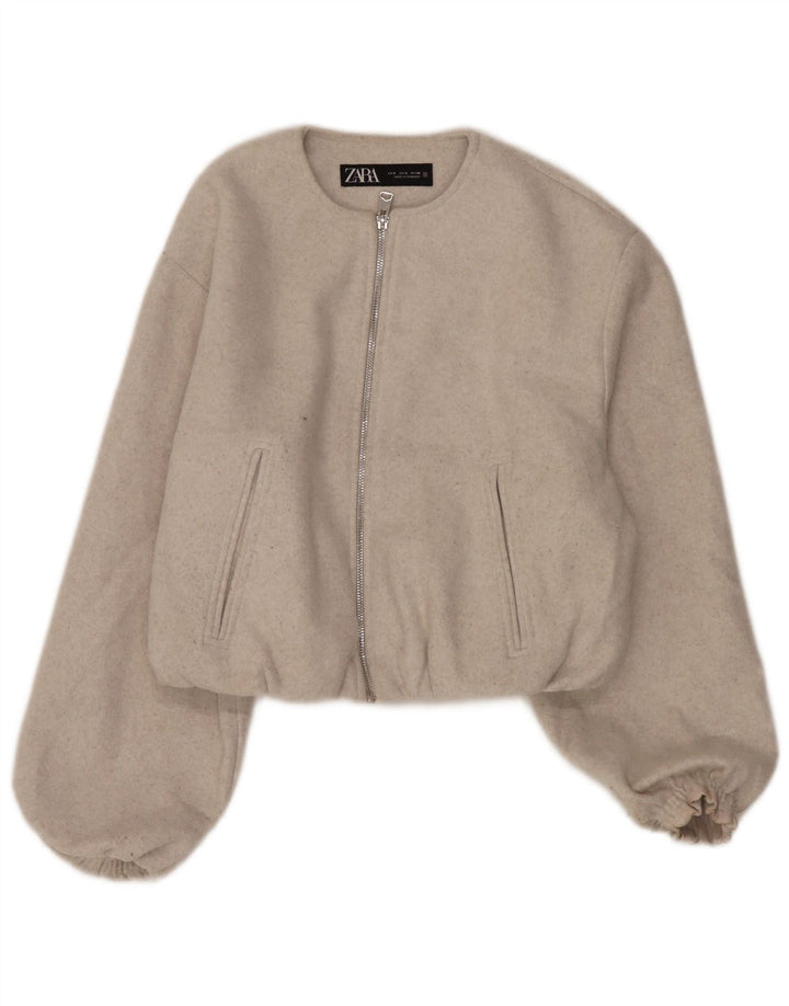 Damska kurtka bomberka Zara Oversize UK 10, mała, beżowa, poliester