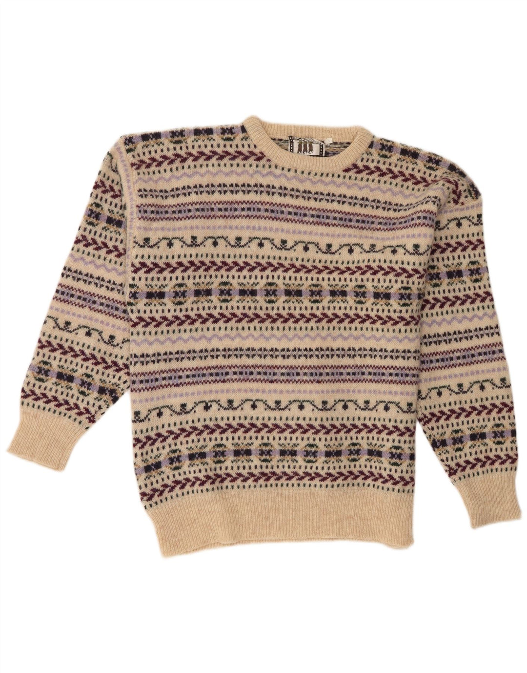 Męski sweter Cubus z okrągłym dekoltem, duży, beżowy, wełna Fair Isle