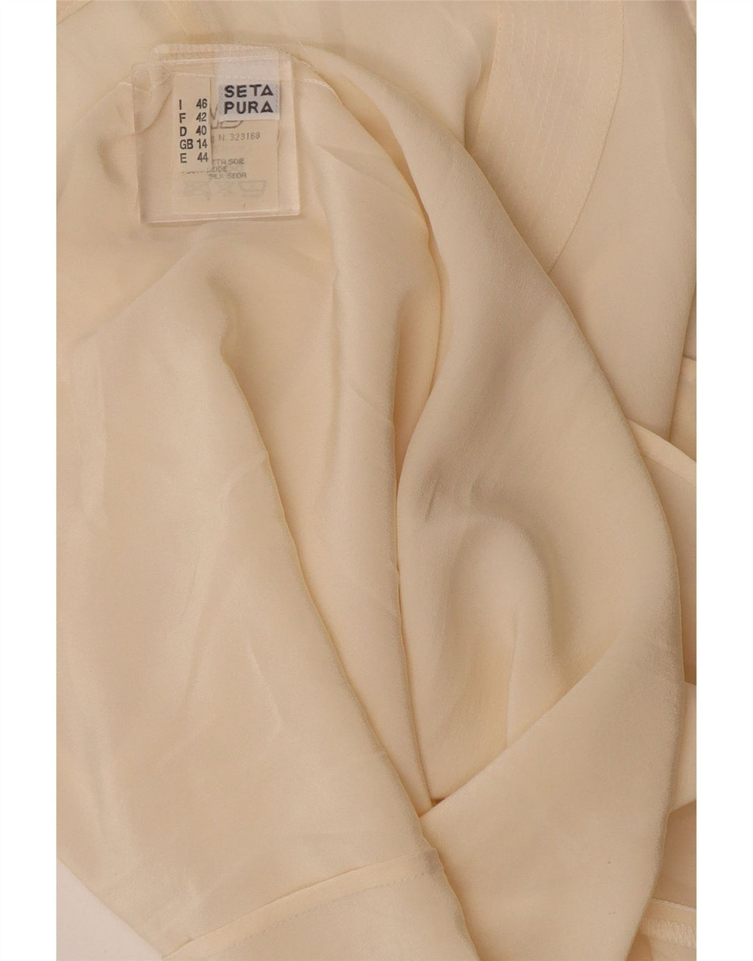 Vintage damska krótka bluzka bez rękawów Top UK 14, duży, złamany biały jedwab