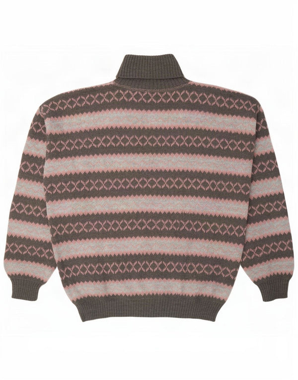 Męski sweter z golfem w stylu vintage XL, szary, geometryczny, wełna z alpaki