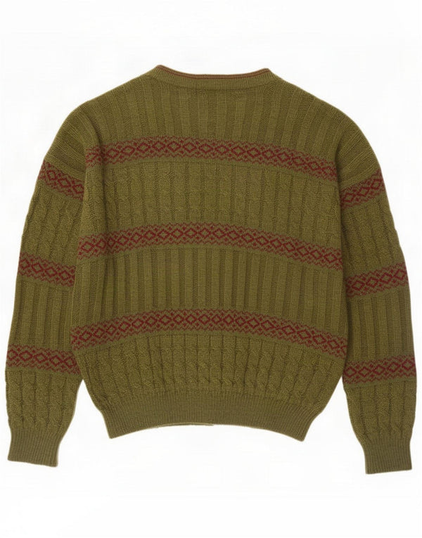 Męski sweter rozpinany w stylu vintage, duży khaki Fair Isle Wool