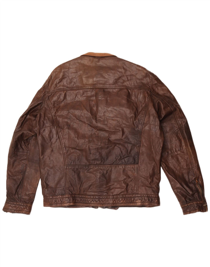 Męska skórzana kurtka motocyklowa Massimo Dutti UK 42 XL, brązowa skóra