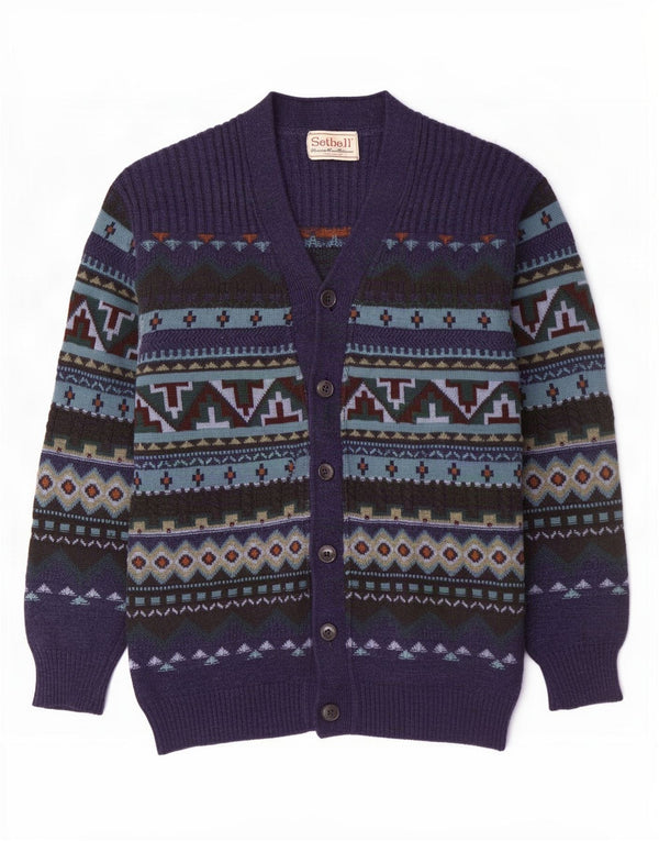 Setball Mens Cardigan Sweater Medium Navy Blue Geometric