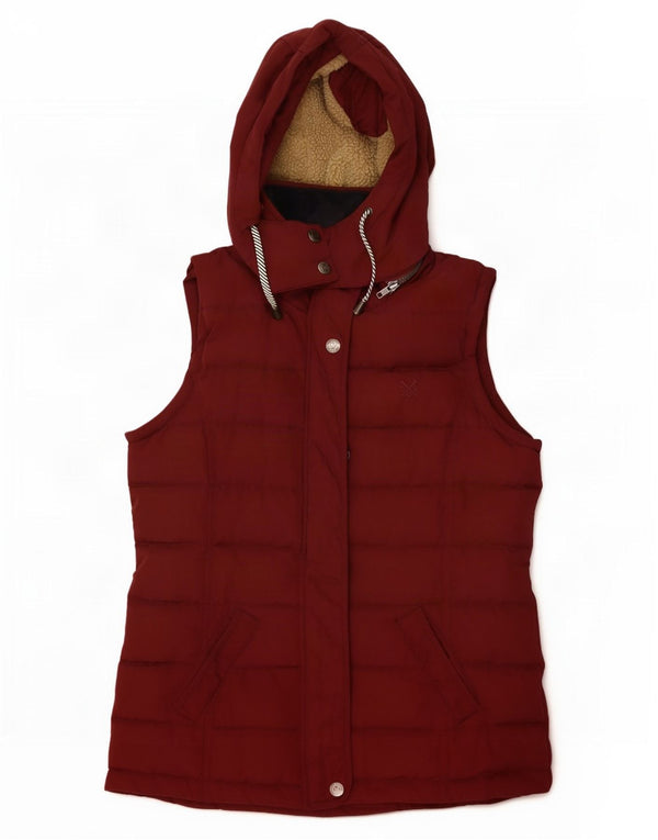 Crew Clothing Damska wyściełana kamizelka z kapturem UK 10, mała, bordowa, poliester