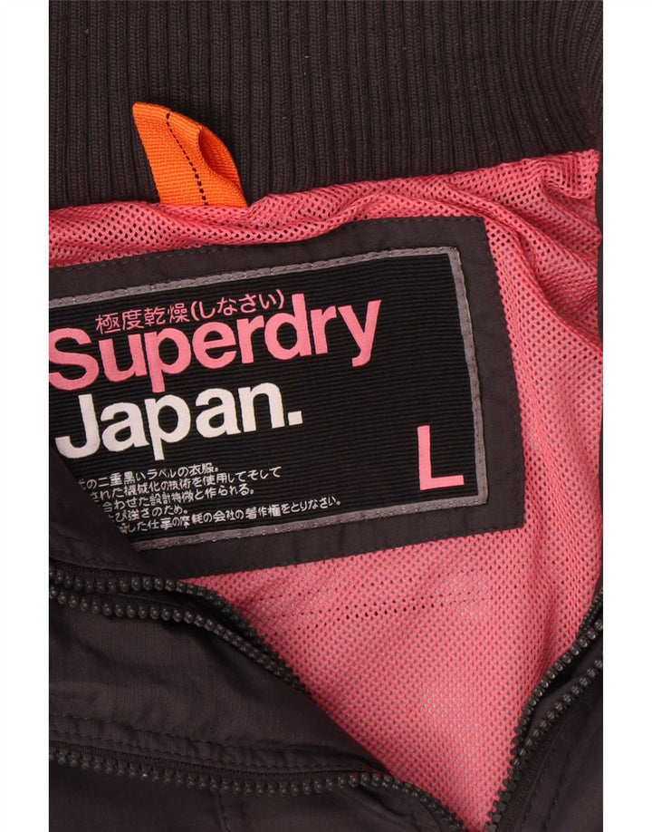 Damska kurtka przeciwdeszczowa Superdry UK 16, duża, czarna nylonowa