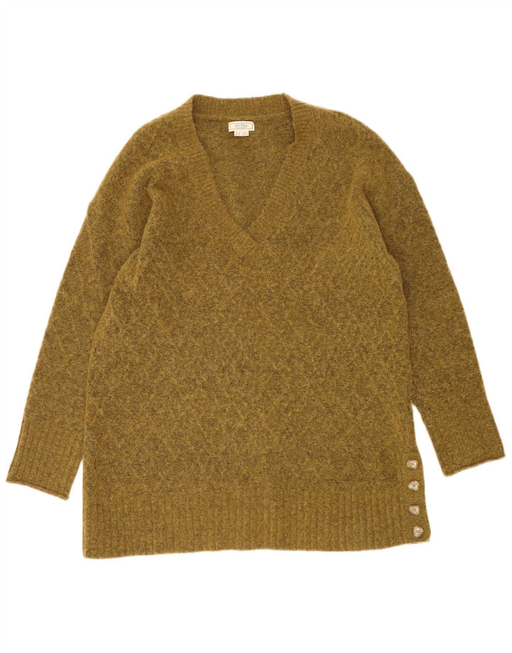Sweter damski Fat Face z dekoltem w kształcie litery V, UK 14, duży, khaki, poliester