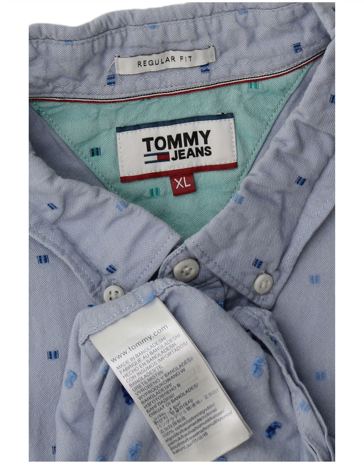 Męska koszula z krótkim rękawem TOMMY HILFIGER o regularnym kroju XL, niebieska, z bawełny w cętki