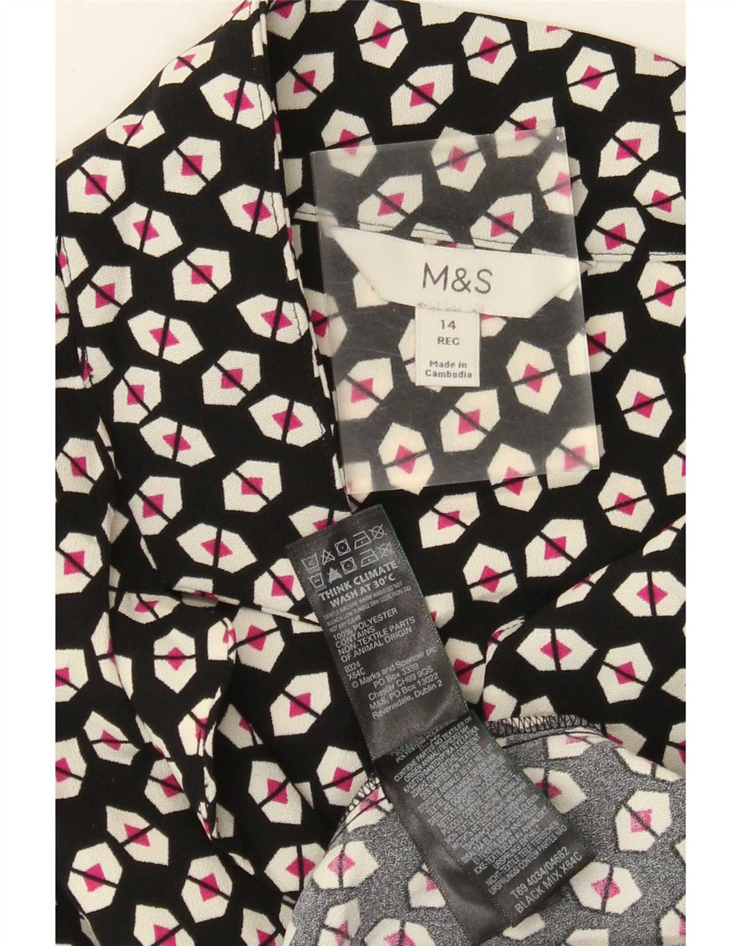 Damska sukienka koszulowa Marks & Spencer UK 14, duży, czarny, geometryczny poliester
