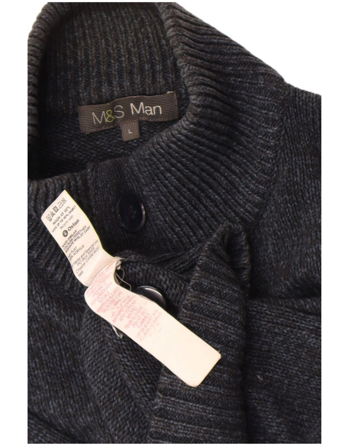 Marks & Spencer Męski sweter zapinany na guziki, duży, granatowy, nakrapiany