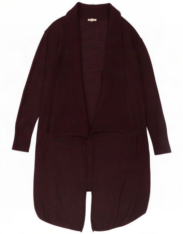 Jigsaw Womens Longline Open Cardigan Sweater UK 10 Small Burgundy Viscose