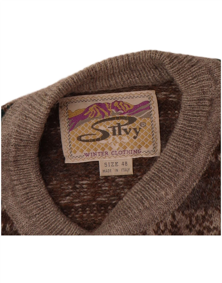 Sweter męski Silvy z okrągłym dekoltem IT 48 Średni szary Wełna Fair Isle Alpaca